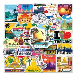 50 Stück Thailand Aufkleber, Thailand Urlaub Reise Aufkleber, Scrapbooking-Aufkleber, Wasserdichte Koffer Sticker für Scrapbooking, Wasserflasche, Gepäck, Skateboard, Gitarre, Laptop