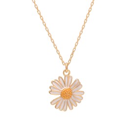 Yellow Gold Plated Sterling Silver Daisy Flower Pendant Necklace for Women