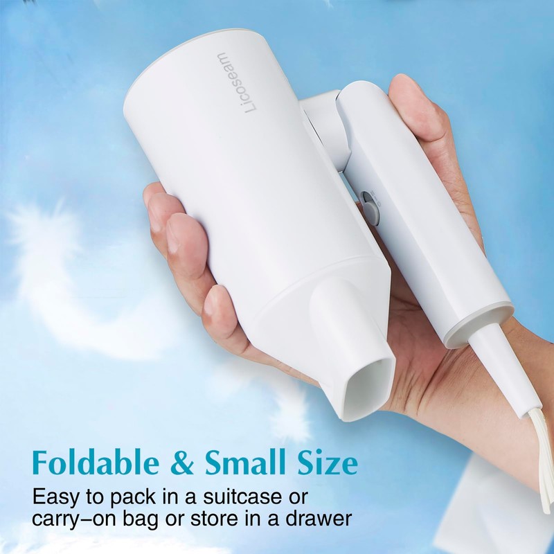 Licoseam Hair Dryer, 1600W Small Foldable Hair Blow Dryer, Fast