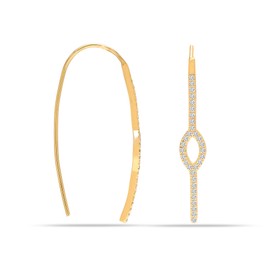 LeCalla 14K Gold-Plated 925 Sterling Silver Zirconia Half Eternity Dainty Threader Dangle Earrings for Women