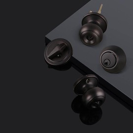 Probrico Keyed Alike Door Knobs with Single Cylinder Deadbolts with Same Keys, Entrance Door Knob Front Door Knob and Deadbolt Set, Oil Rubbed Bronze, 5 Pack
