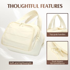 Azooken Travel Toiletry Bag,Stylish Large Wide-open Travel Bag for Women,Puffy Cosmetic Makeup Bag Organizer with Handle for Accessories,Essentials,Toiletries-Beige