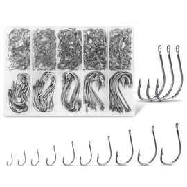 Carbon Steel Fishing Hooks 500 Pcs, Circle Hooks Assortment for Saltwater Freshwater Ice Fishing, Salt Water Fish Hooks for Catfish Trout Bass Octopus Multi Size 6 8 10 12 14 16 18 20 22 24