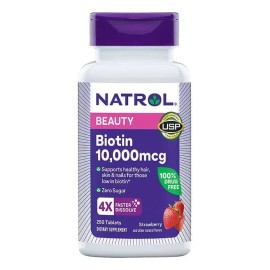 Natrol, Biotina 10,000 Mcg. Pelo, Uñas Y Piel, 250 Tabletas Sabor Strawberry