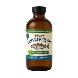 Virgin Cod Liver Oil - 8 Fl oz Natural, Wild Caught & Fresh Tasting,.High in Vitamin D, Omega 3 DHA/EPA (Peppermint Flavored)