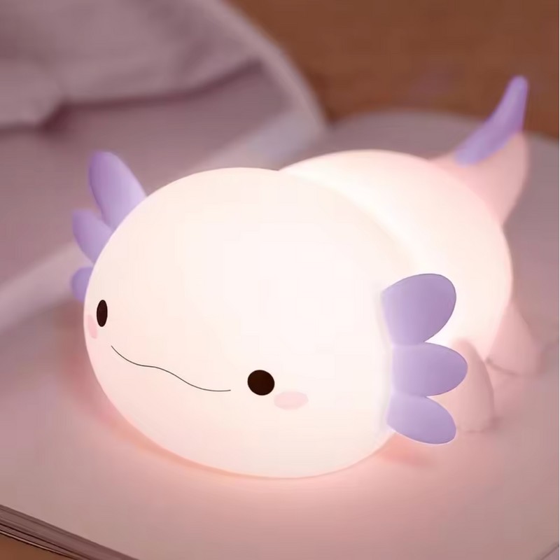 Cute Axolotl Silicone Night Light, Soft LED Nursery Lamp for