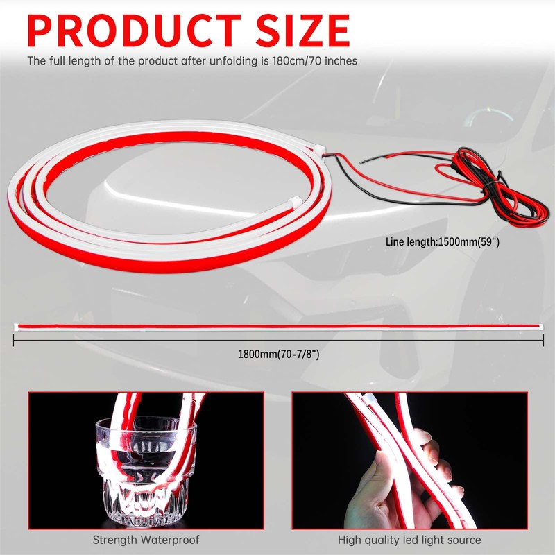 JMTBNO 71" Car Hood Light Exterior LED Strip Lights White