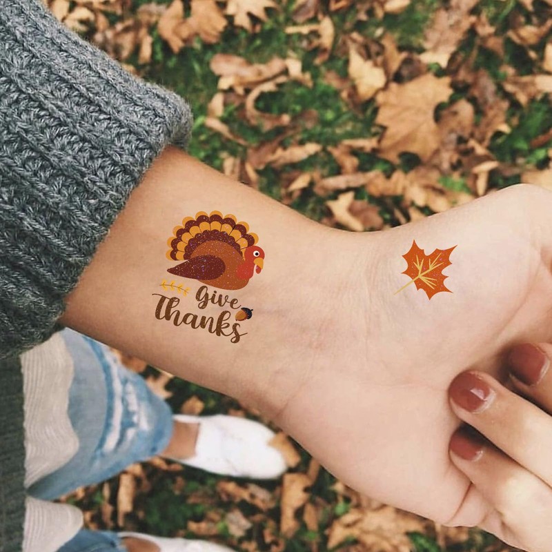 300+ Thanksgiving Day Glitter Tattoos Stickers Party Favors - Turkey