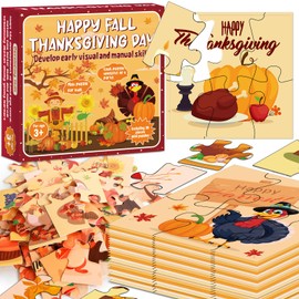 36 Pieces Happy Thanksgiving Turkey Puzzle Thanksgiving Day Party Favor for Kids Welcome Fall Jigsaw Puzzle Set Happy Fall Paper Puzzles Gifts for Thanksgiving Birthday Party School Classroom Rewards