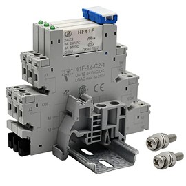 Miniature Power Relay DC 24V HF41F/24-ZS 5 Pin 1NO 1NC 6A SPDT with LED Indicator with Socket Base 41F-1Z-C2 with DIN Rail Slotted UL 3Pcs (24VDC)