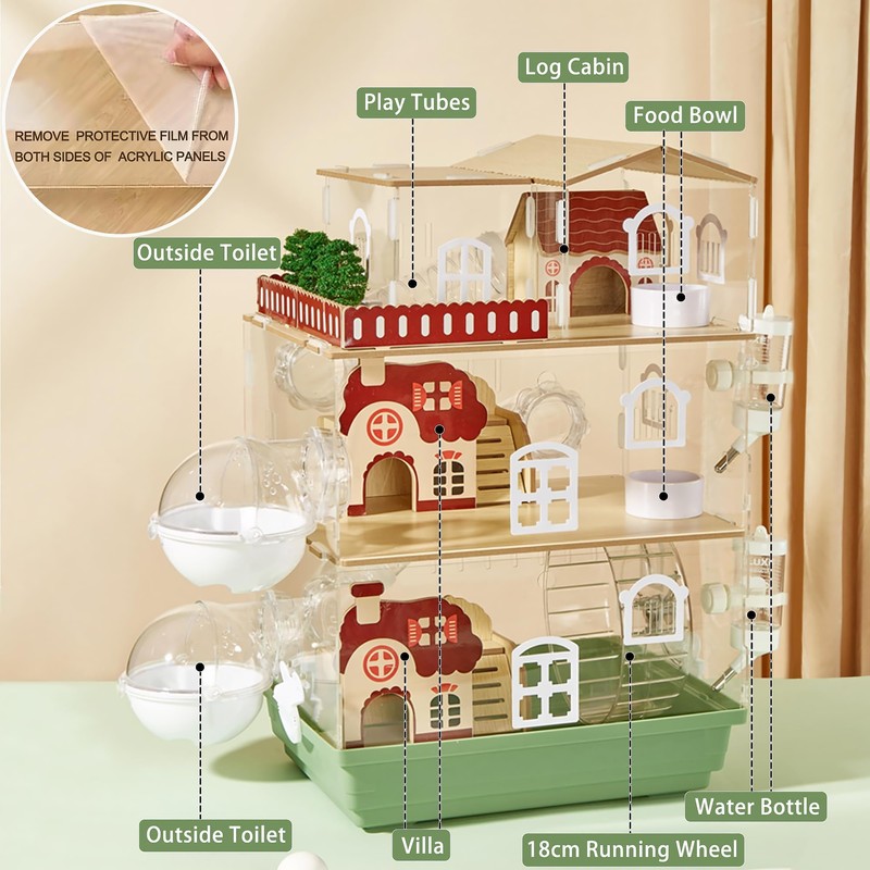 17 in 1 Clear Acrylic Hamster Cage with All Accessories,13.5''L*