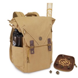 ENHANCE Venture Canvas DnD Backpack - RPG DM Bag for Dungeons and Dragons with Removable Dice Tray - Travel DnD Bag fits 4-6 Books Upright, 17" Laptop/DM Screen Slot, Luggage Slot, Chest and Map Strap
