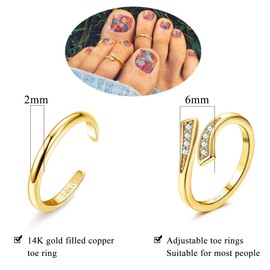 Finrezio 2PCS 14K Gold Fillled Toe Rings for Women Cute Hug CZ Flower Simple Band Toe Rings Beach Summer Foot Jewelry for Women
