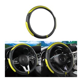 XINLIYA Car Steering Wheel Cover, Gel Massage Leather Cool Vehicle Steering Wheel Protection with Anti Slip Inner Ring, Comfortable Auto Interior Accessories, Universal Fit (Black/Yellow)