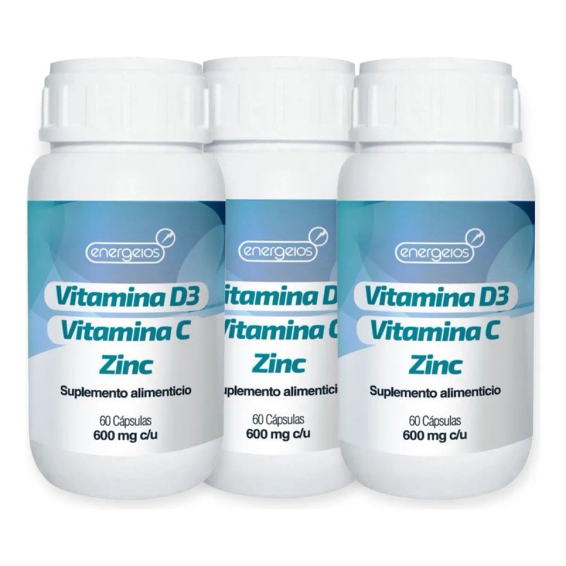3 Pack Suplemento Vitamina C Vitamina D3 Zinc 180 Caps