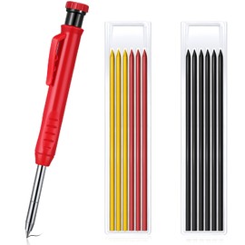 Carpenter Pencils, Construction Mechanical Pencils, Solid Refill Long Nose Deep Hole Carpenter Pencil Set with Sharpener Woodworking Pencils Marker for Architect(13 Pieces)
