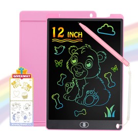 LCD Writing Tablet,12 Inch Drawing Pads for 3 4 5 6 Years Old Girls Boys,Doodle Scribble Boards,Mess Free Educational Toys,Car Road Trip Essentials Travel Game,Christmas Birthday Gift