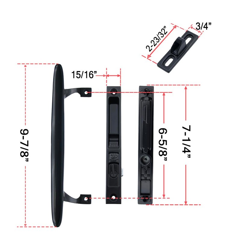 Flush Mount Non-Keyed Sliding Glass Patio Door Lock Handle Set