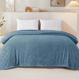 Whale Flotilla Fuzzy Fleece Double Size Blanket for Bed, Soft Fluffy Jacquard Waffle Blankets for All Season, Lightweight and Warm, 150x200 CM, Slate Blue