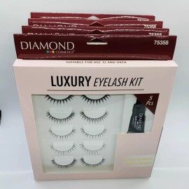 Diamond Cosmetics 4-PACK DIAMOND COSMETICS LUXURY EYELASH KIT  5 DIFFERENT PAIRS & ADHESIVE NEW!