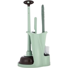 Cq acrylic Toilet Brush and Plunger Set,Green 3 in 1 Bathroom Scrubber Plunger and Angled Toilet Bowl Brush & Scrubber Combo with Holder and Rim Cleaner for Camper,Rv,Apartment,New Home,Set of 1