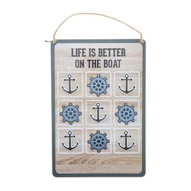 Pavilion Gift Company - Life is Better On The Boat - Magnetic Tic-Tac-Toe Board, Nautical Décor, Seascape Décor, Strategy Games for Adults, Game Room Décor Indoor Party Game 1 Count, 8.5” x 12.5”