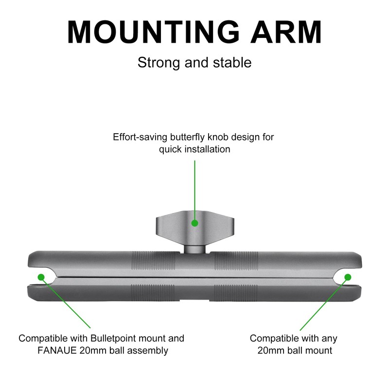 FANAUE Aluminum Mounting Arm - Dual 20mm Socket Ends for