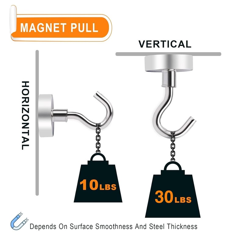 MIKEDE N52 Magnetic Hooks for Outdoor Hanging Brackets, 30Lbs High