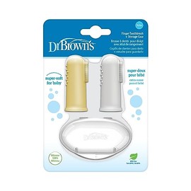 Dr. Brown's Cepillo de dedo de silicona para bebé con estuche de almacenamiento para viajes, 3m+, gris y amarillo, paquete de 2