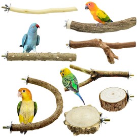 Allazone Pack of 8 Natural Perches for Birds, Natural Wood Perches, Bird Toy, Bird Cage Accessories for Small Parakeets, Cockatiels, Parakeets