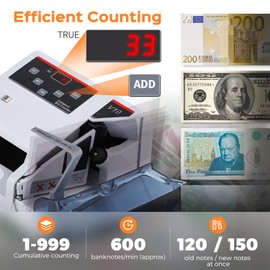 Bonvoisin Money Counting Machine, Money Checker with UV/MG/WM Counterfeit Money Detection, Banknote Counter with Lock Box, Counts up to 100 Banknotes per Stack, Speed of 600 Banknotes per Minute (EU)