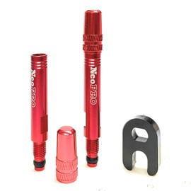 NeoPRO Presta Valve Extension Extender Kit (Pack of 2) w/Valve Key and Cap - Available in 4 Lengths - 20,30,40,60 mm (Red, 30mm)
