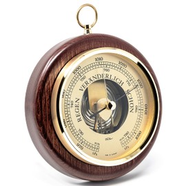 Fischer 1436R-22 Barometer 170 mm Pressure Gauge with Mahogany Coloured Real Wood Housing Stained Made in Germany
