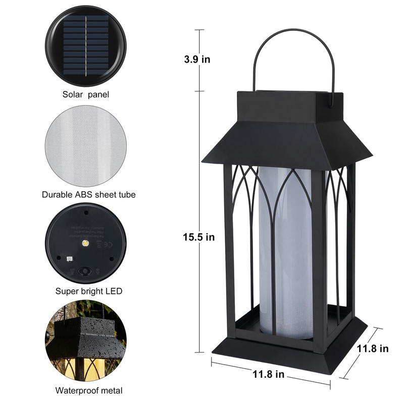 Solar Lantern Outdoor Waterproof ,Black Heavy Duty Metal Solar Powered