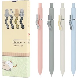 Ddaowanx Gel Pens, 4 Pcs 0.5mm Quick Dry Fine Point Smooth Writing Pens, Cute Office School Supplies Gifts for Women (4 Pcs Cat-Black Ink)