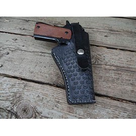 Western Gun Holster #59 - Black - Tooled Leather - for 1911 Colt, Springfield, Kimber, TISAS, and Others