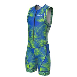 Wixen Men’s Triathlon Suit –Breathable & Padded Tri Suit for Swim, Bike & Run | Race Day Gear for Triathletes - Neon_Smoke -XL