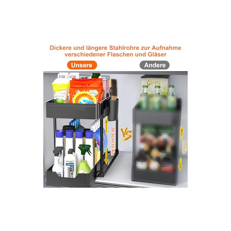 Under Sink Shelf, 2 Tier Standing Shelf, Kitchen Organiser with