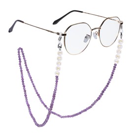 SUNYIK Natural White Shell Lucky Charm Crystal Stone Beaded Eyeglass Chain, 4mm Stone Beads Sunglasses Strap Holder Lanyard for Women Men, Amethyst