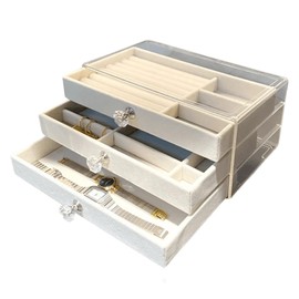 Terafeels Jewellery Box for Women with 3 Drawers Jewellery Organiser for Earring Bangle Bracelet Necklace and Rings Storage Clear Acrylic Jewellery Box Earring Holder 9.3 x 5.3 x 4.2 Inch (1507)