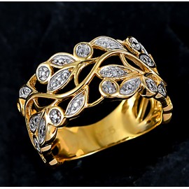 Leaf Design Women's Ring Silver 925 White Diamonds Ring with 585 Gold Plated Rose Gold Plated and Platinum Plating Promise Ring Engagement Wedding Ring Birthday Gift Rings, Gemstone, Diamond