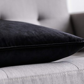 MIULEE Pack of 2 Velvet Soft Decorative Square Throw Pillow Case Flanges Cushion Covers Pillowcases for Livingroom Sofa Bedroom with Invisible Zipper 30cm x 50cm 12x20 Inch Set of 2 Black