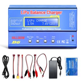 B6 Battery Charger 80W Mini Lipo Balance Charger/Discharger with Power Supply for LiPo/Li-ion/Life Battery(1-6s) NiMH/NiCd (1-15s) RC Car Charger XT60/JST/T Connectors