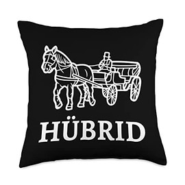 Funny hybrid satire car carriage horse electric Hü Brid-Funny Hybrid Car Horse Throw Pillow, 18x18, Multicolor