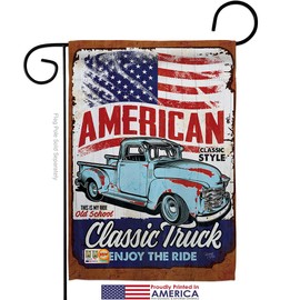Breeze Decor Classic Truck Garden Flag Set Wood Dowel Interests Vehicle Retro Car Motorcycle Scooter Vintage Hobbies Leisure Small Decorative Gift Yard House Banner Made in USA 13 X 18.5