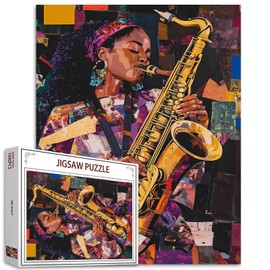 Rock and Roll Woman 1000 Piece Jigsaw Puzzles for Adults Jazz Musician Painting Jigsaw Puzzle Africa Black Girl 1000 Pieces Puzzles Game Cool Girl Playing Saxophone Wall Decor DIY Craft Puzzle Art
