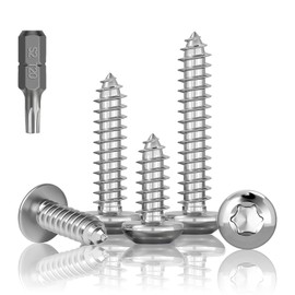 Pack of 70 Tapping Screws Stainless Steel M4 x 40 mm, HXJDAM Rounded Head Screws Stainless Steel Torx Screws A2 V2A Wood Screws Flat Head Full Thread Self-Tapping Screws Round Head Screws with Drill