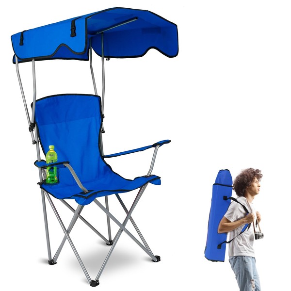 Camping Chair with Canopy, Outdoor Folding Chair with Adjustable Shade