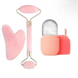 Juego de 3 rodillos faciales para el cuidado de la piel facial, juego de rodillos faciales, rodillo de masaje facial que levanta contorno (PINK)