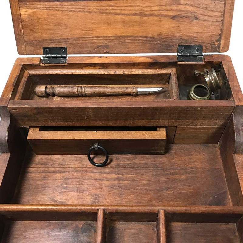 SCHOONER BAY 10-1/2" Colonial Style Distressed, Teak Wood Writing Box